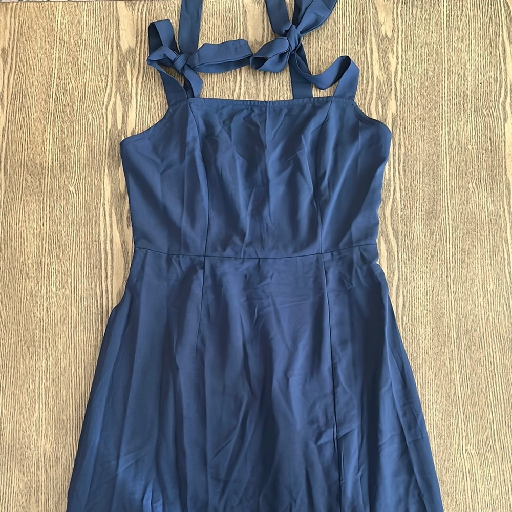 Navy Blue Sleeveless Square Neck Midi Dress